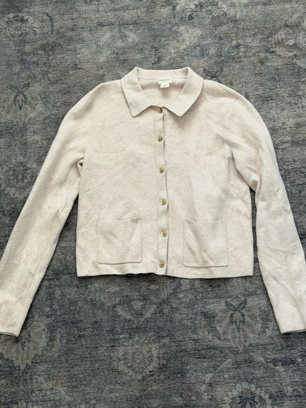 Crewcuts Cream Button-Front Collar Cardigan Sweater